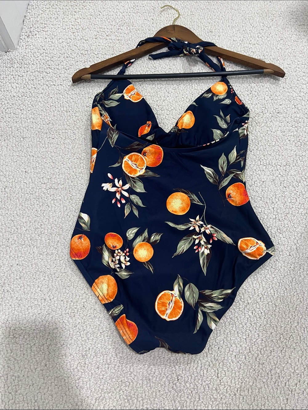 LOFT Navy One-Piece Swimsuit with Orange Fruit Print - Picture 2 of 3